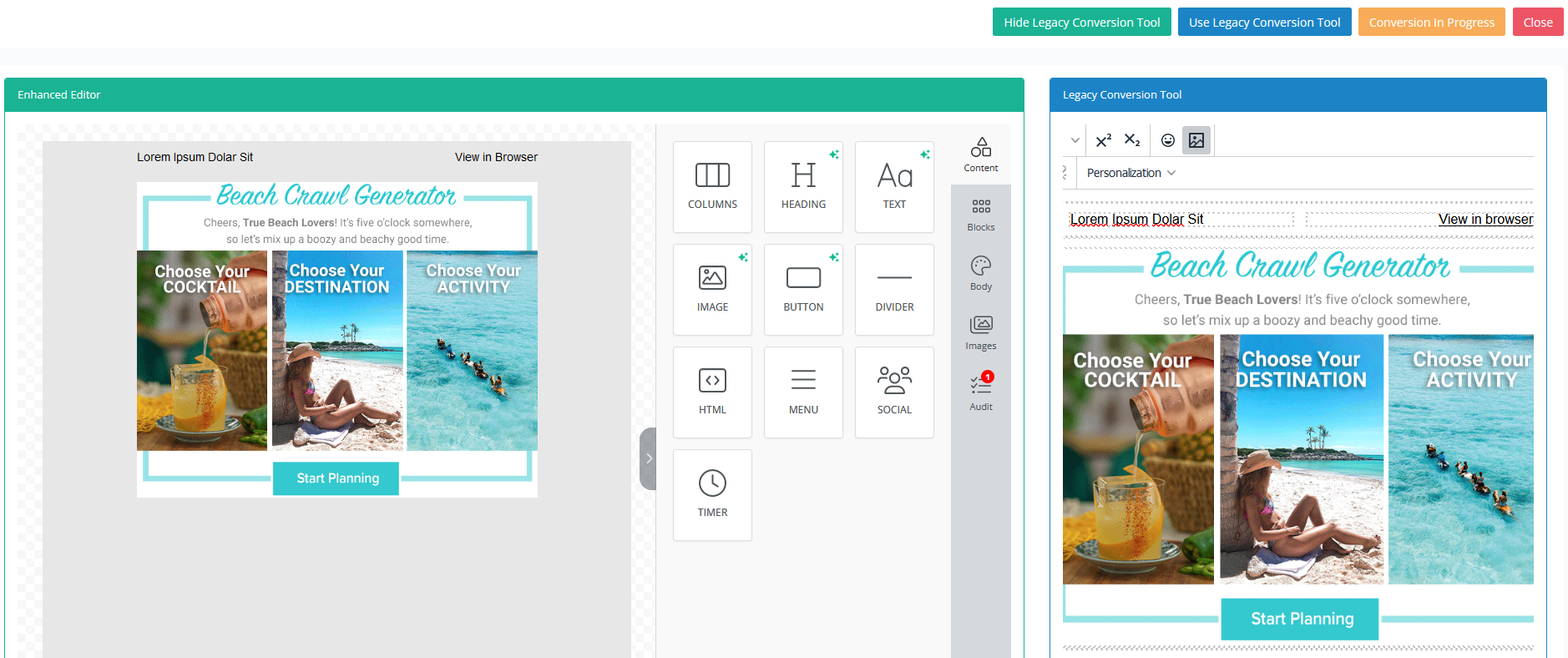 CRM-Enhanced Template Designer Conversions from Legacy Editor