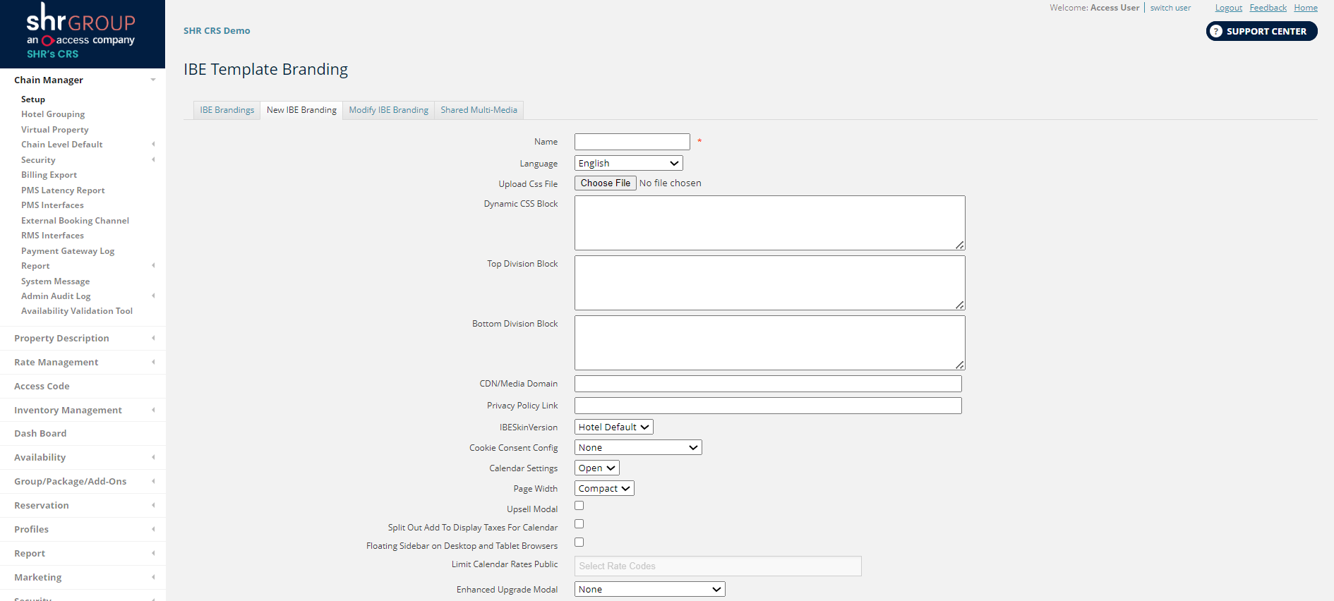 CRS-Chain Manager - Setup Menu - Booking Engine Chain Branding