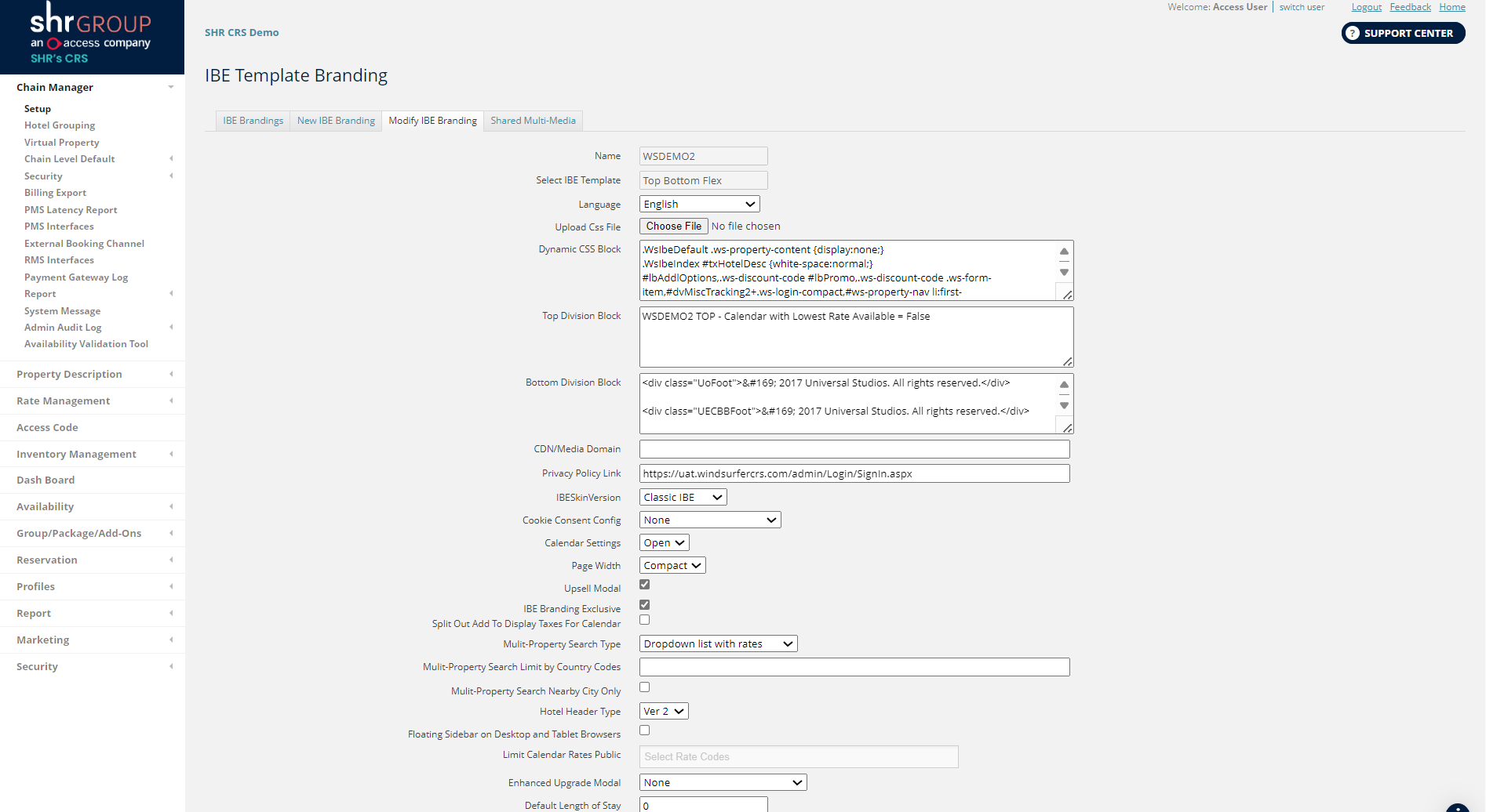 CRS-Chain Manager - Setup Menu - Booking Engine Chain Branding