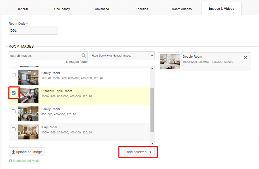 SHR -Independent Booking Engine-Adding a Room Image
