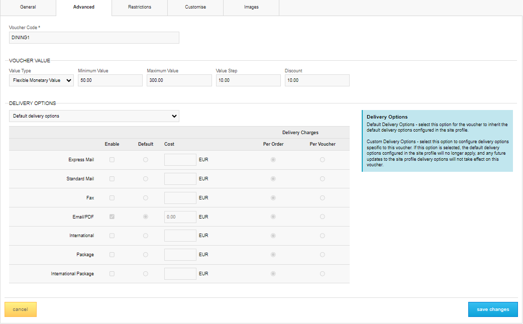 SHR BE-Voucher Editor Overview for SHR BE - Advanced Tab