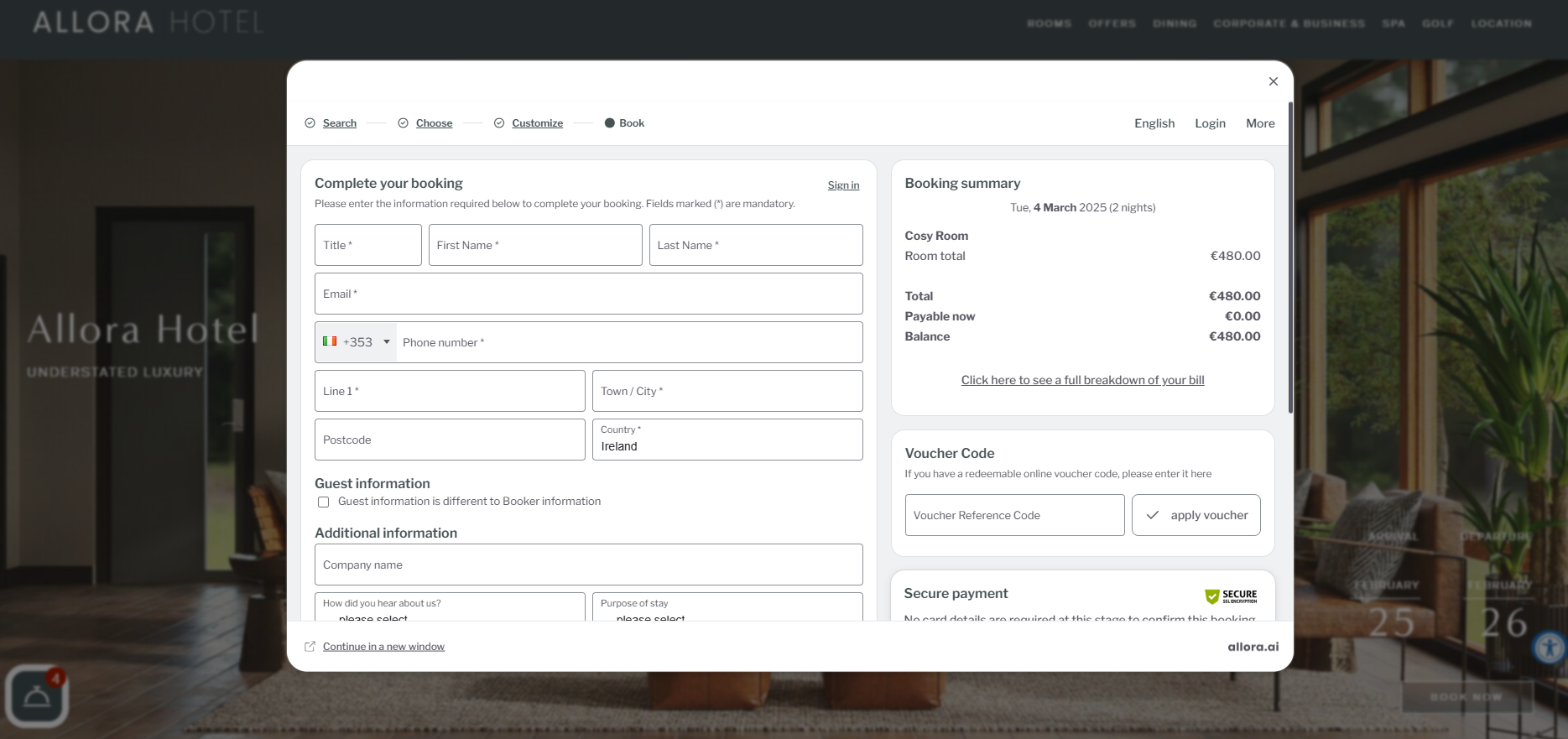 SHR BE-Embedded Booking Engine