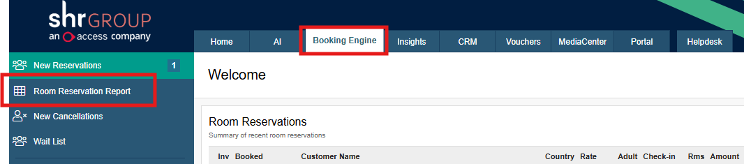 SHR BE-Running a Reservation Report in SHR Booking Engine