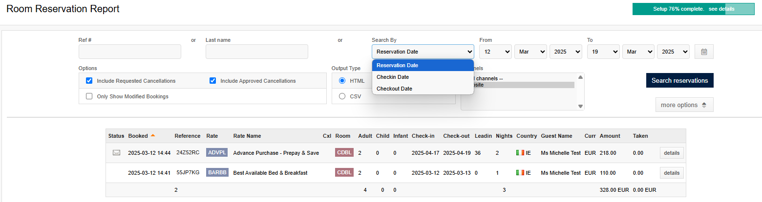SHR BE-Running a Reservation Report in SHR Booking Engine