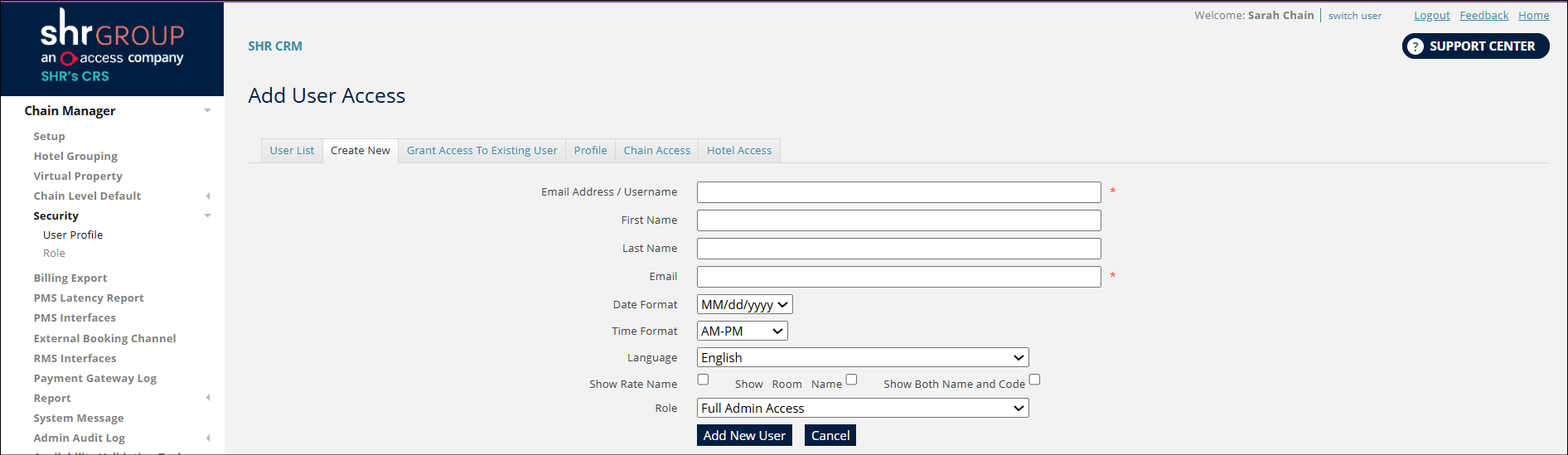 CRS-Chain Manager - Security Menu