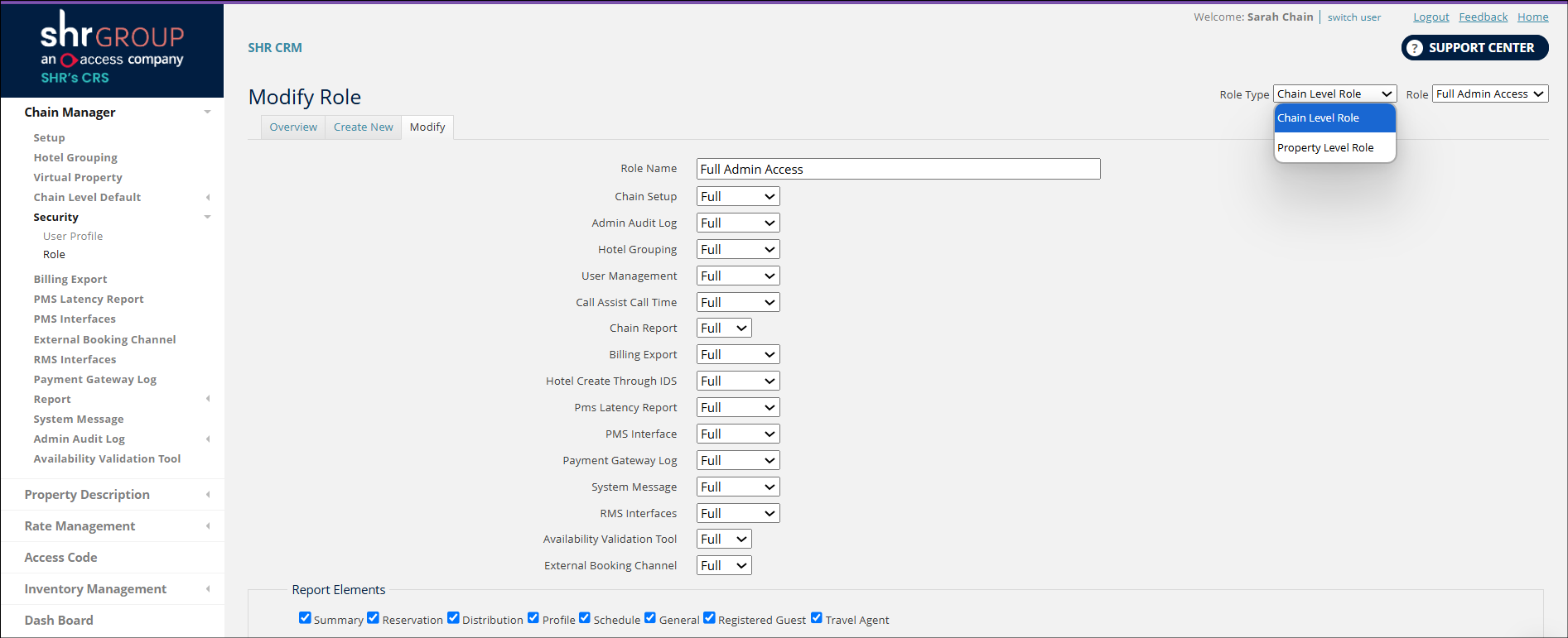 CRS-Chain Manager - Security Menu