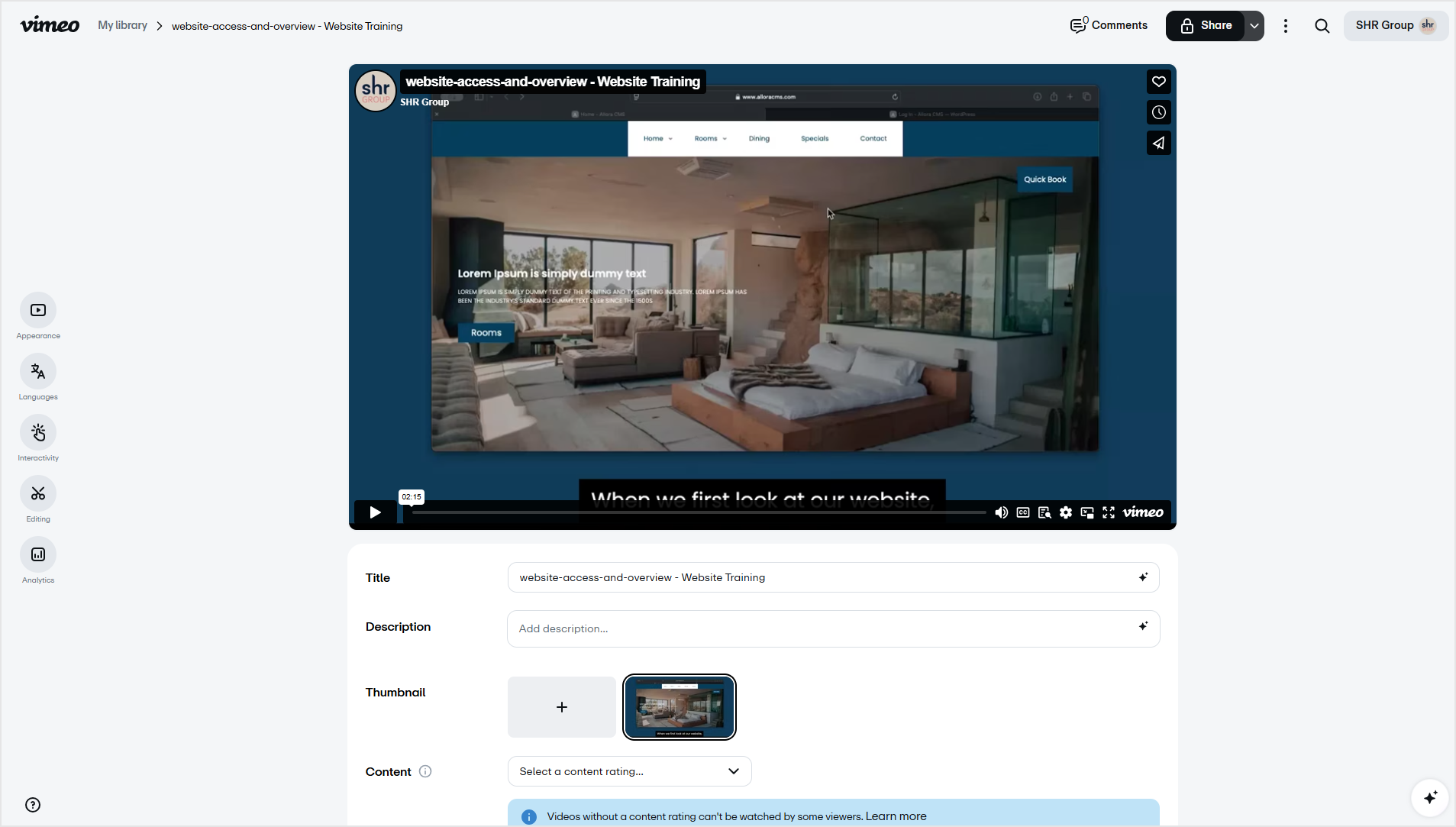 Website CMS Creating Vimeo Links for Website