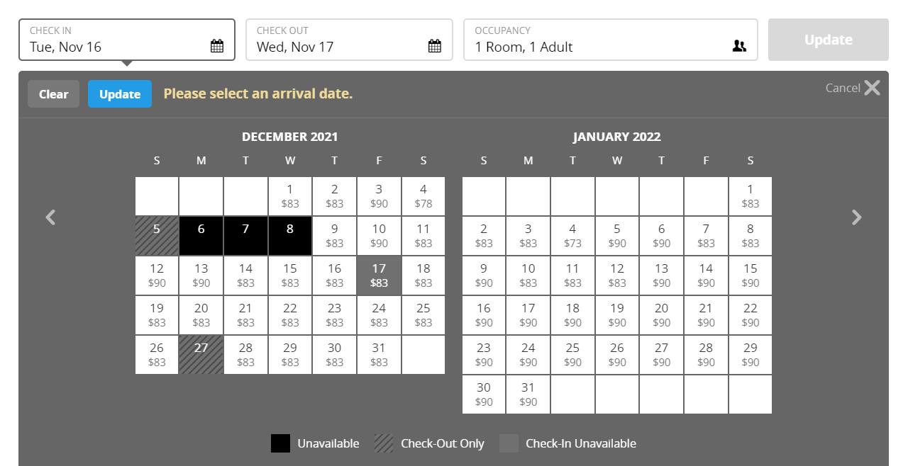 CRS-BE - Calendar Rate Display Options